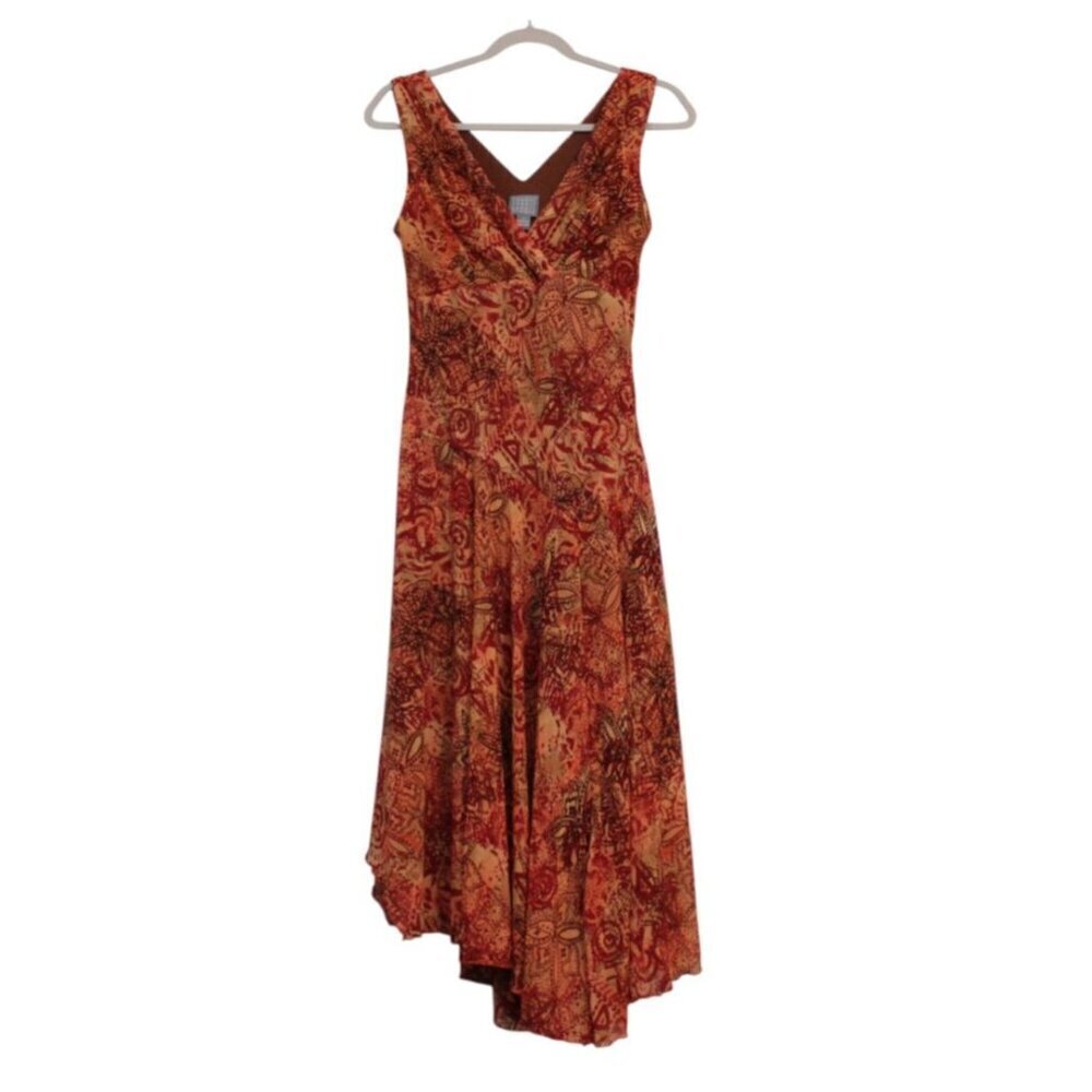 Rabbit Rabbit Rabbit Red and Orange Paisley V-Neck Asymmetrical Dress